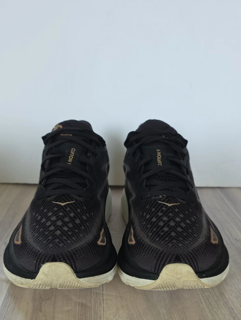 HOKA Women's Black Running Shoes with Rose Gold Logo